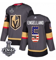 Men's Adidas Vegas Golden Knights #5 Deryk Engelland Authentic Gray USA Flag Fashion 2018 Stanley Cup Final NHL Jersey