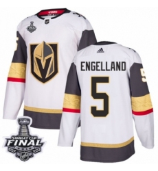 Men's Adidas Vegas Golden Knights #5 Deryk Engelland Authentic White Away 2018 Stanley Cup Final NHL Jersey