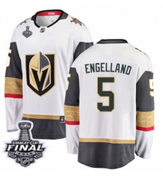 Men's Vegas Golden Knights #5 Deryk Engelland Authentic White Away Fanatics Branded Breakaway 2018 Stanley Cup Final NHL Jersey