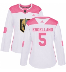 Women's Adidas Vegas Golden Knights #5 Deryk Engelland Authentic White/Pink Fashion NHL Jersey
