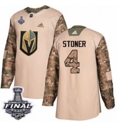 Men's Adidas Vegas Golden Knights #4 Clayton Stoner Authentic Camo Veterans Day Practice 2018 Stanley Cup Final NHL Jersey