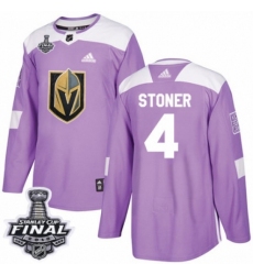 Men's Adidas Vegas Golden Knights #4 Clayton Stoner Authentic Purple Fights Cancer Practice 2018 Stanley Cup Final NHL Jersey