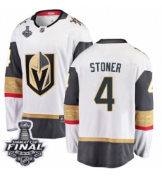 Men's Vegas Golden Knights #4 Clayton Stoner Authentic White Away Fanatics Branded Breakaway 2018 Stanley Cup Final NHL Jersey