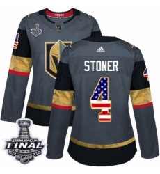 Women's Adidas Vegas Golden Knights #4 Clayton Stoner Authentic Gray USA Flag Fashion 2018 Stanley Cup Final NHL Jersey