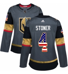 Women's Adidas Vegas Golden Knights #4 Clayton Stoner Authentic Gray USA Flag Fashion NHL Jersey