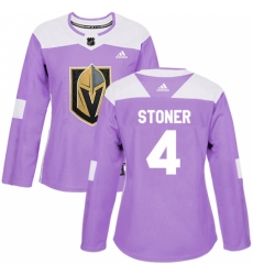 Women's Adidas Vegas Golden Knights #4 Clayton Stoner Authentic Purple Fights Cancer Practice NHL Jersey