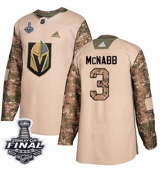 Men's Adidas Vegas Golden Knights #3 Brayden McNabb Authentic Camo Veterans Day Practice 2018 Stanley Cup Final NHL Jersey