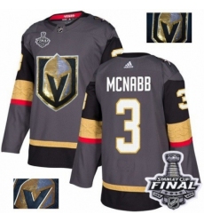 Men's Adidas Vegas Golden Knights #3 Brayden McNabb Authentic Gray Fashion Gold 2018 Stanley Cup Final NHL Jersey