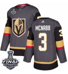 Men's Adidas Vegas Golden Knights #3 Brayden McNabb Authentic Gray Home 2018 Stanley Cup Final NHL Jersey