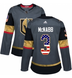 Women's Adidas Vegas Golden Knights #3 Brayden McNabb Authentic Gray USA Flag Fashion NHL Jersey
