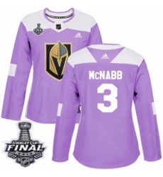 Women's Adidas Vegas Golden Knights #3 Brayden McNabb Authentic Purple Fights Cancer Practice 2018 Stanley Cup Final NHL Jersey