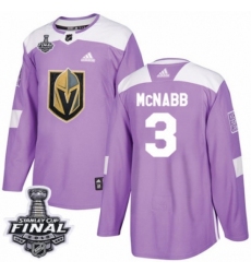 Youth Adidas Vegas Golden Knights #3 Brayden McNabb Authentic Purple Fights Cancer Practice 2018 Stanley Cup Final NHL Jersey