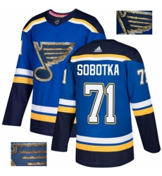 Men's Adidas St. Louis Blues #71 Vladimir Sobotka Authentic Royal Blue Fashion Gold NHL Jersey