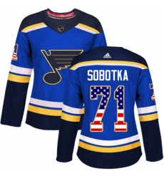 Women's Adidas St. Louis Blues #71 Vladimir Sobotka Authentic Blue USA Flag Fashion NHL Jersey
