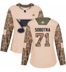 Women's Adidas St. Louis Blues #71 Vladimir Sobotka Authentic Camo Veterans Day Practice NHL Jersey