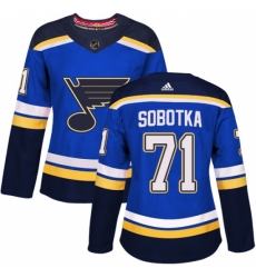 Women's Adidas St. Louis Blues #71 Vladimir Sobotka Authentic Royal Blue Home NHL Jersey