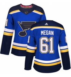 Women's Adidas St. Louis Blues #61 Wade Megan Authentic Royal Blue Home NHL Jersey
