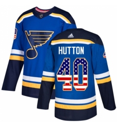 Men's Adidas St. Louis Blues #40 Carter Hutton Authentic Blue USA Flag Fashion NHL Jersey
