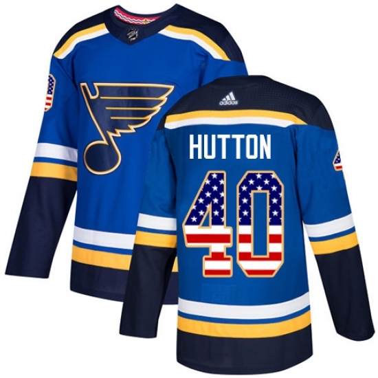 Men's Adidas St. Louis Blues #40 Carter Hutton Authentic Blue USA Flag Fashion NHL Jersey Men's Adidas St. Louis Blues #40 Carter Hutton Authentic Blue USA Flag Fashion NHL Jersey