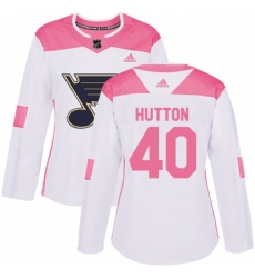 Women's Adidas St. Louis Blues #40 Carter Hutton Authentic White/Pink Fashion NHL Jersey Women's Adidas St. Louis Blues #40 Carter Hutton Authentic White/Pink Fashion NHL Jersey