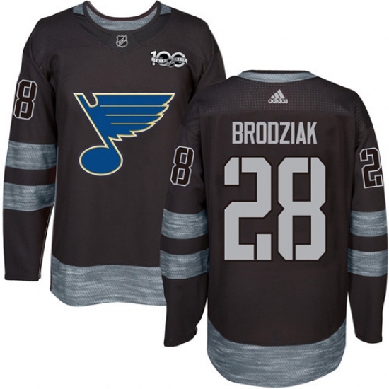 Men's Adidas St. Louis Blues #28 Kyle Brodziak Authentic Black 1917-2017 100th Anniversary NHL Jersey Men's Adidas St. Louis Blues #28 Kyle Brodziak Authentic Black 1917-2017 100th Anniversary NHL Jersey