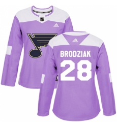 Women's Adidas St. Louis Blues #28 Kyle Brodziak Authentic Purple Fights Cancer Practice NHL Jersey
