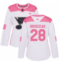 Women's Adidas St. Louis Blues #28 Kyle Brodziak Authentic White/Pink Fashion NHL Jersey