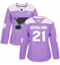 Women's Adidas St. Louis Blues #21 Patrik Berglund Authentic Purple Fights Cancer Practice NHL Jersey