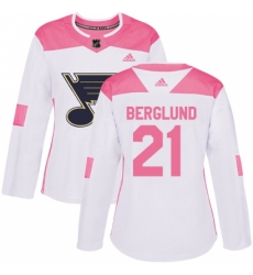 Women's Adidas St. Louis Blues #21 Patrik Berglund Authentic White/Pink Fashion NHL Jersey