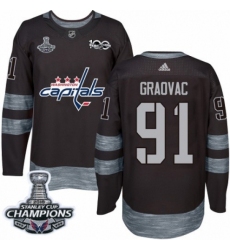 Men's Adidas Washington Capitals #91 Tyler Graovac Authentic Black 1917-2017 100th Anniversary 2018 Stanley Cup Final Champions NHL Jersey