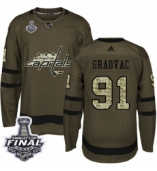 Men's Adidas Washington Capitals #91 Tyler Graovac Authentic Green Salute to Service 2018 Stanley Cup Final NHL Jersey