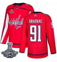 Men's Adidas Washington Capitals #91 Tyler Graovac Authentic Red Home 2018 Stanley Cup Final Champions NHL Jersey