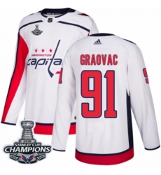 Men's Adidas Washington Capitals #91 Tyler Graovac Authentic White Away 2018 Stanley Cup Final Champions NHL Jersey