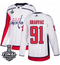 Men's Adidas Washington Capitals #91 Tyler Graovac Authentic White Away 2018 Stanley Cup Final NHL Jersey