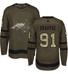 Men's Adidas Washington Capitals #91 Tyler Graovac Premier Green Salute to Service NHL Jersey