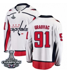 Men's Washington Capitals #91 Tyler Graovac Fanatics Branded White Away Breakaway 2018 Stanley Cup Final Champions NHL Jersey