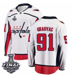 Men's Washington Capitals #91 Tyler Graovac Fanatics Branded White Away Breakaway 2018 Stanley Cup Final NHL Jersey