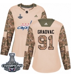 Women's Adidas Washington Capitals #91 Tyler Graovac Authentic Camo Veterans Day Practice 2018 Stanley Cup Final Champions NHL Jersey