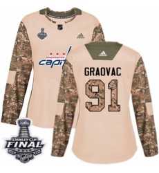 Women's Adidas Washington Capitals #91 Tyler Graovac Authentic Camo Veterans Day Practice 2018 Stanley Cup Final NHL Jersey