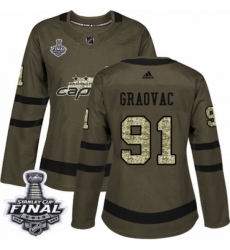 Women's Adidas Washington Capitals #91 Tyler Graovac Authentic Green Salute to Service 2018 Stanley Cup Final NHL Jersey