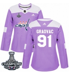 Women's Adidas Washington Capitals #91 Tyler Graovac Authentic Purple Fights Cancer Practice 2018 Stanley Cup Final Champions NHL Jersey