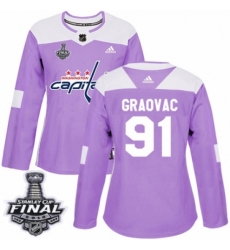 Women's Adidas Washington Capitals #91 Tyler Graovac Authentic Purple Fights Cancer Practice 2018 Stanley Cup Final NHL Jersey