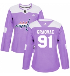 Women's Adidas Washington Capitals #91 Tyler Graovac Authentic Purple Fights Cancer Practice NHL Jersey