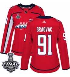 Women's Adidas Washington Capitals #91 Tyler Graovac Authentic Red Home 2018 Stanley Cup Final NHL Jersey