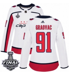 Women's Adidas Washington Capitals #91 Tyler Graovac Authentic White Away 2018 Stanley Cup Final NHL Jersey