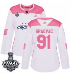 Women's Adidas Washington Capitals #91 Tyler Graovac Authentic White/Pink Fashion 2018 Stanley Cup Final NHL Jersey