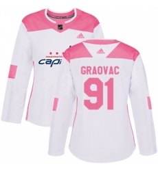 Women's Adidas Washington Capitals #91 Tyler Graovac Authentic White/Pink Fashion NHL Jersey