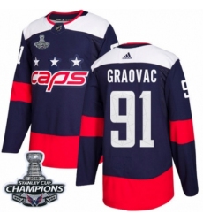 Youth Adidas Washington Capitals #91 Tyler Graovac Authentic Navy Blue 2018 Stadium Series 2018 Stanley Cup Final Champions NHL Jersey