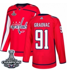 Youth Adidas Washington Capitals #91 Tyler Graovac Authentic Red Home 2018 Stanley Cup Final Champions NHL Jersey