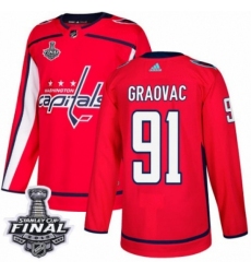 Youth Adidas Washington Capitals #91 Tyler Graovac Authentic Red Home 2018 Stanley Cup Final NHL Jersey